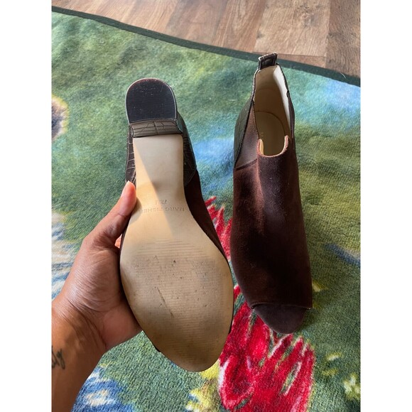 Mark Fisher Women's Ankle Open Booties Size 7.5 Block Heel Suede Croc Embossed - Picture 4 of 7